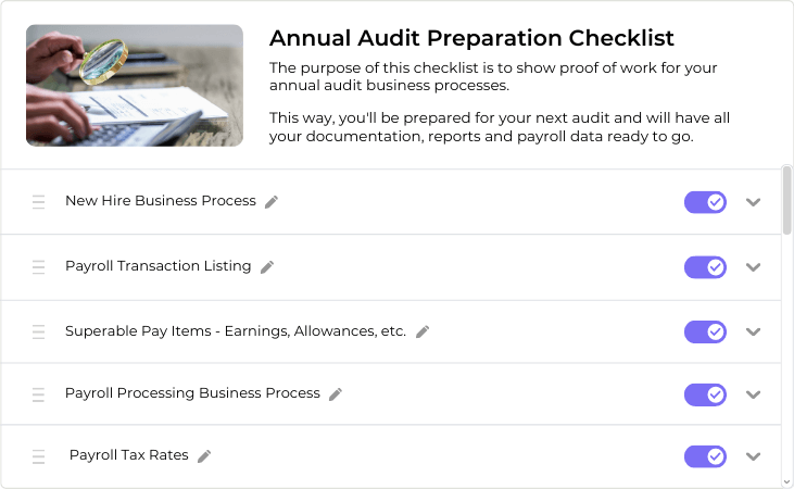 An annual audit checklist in Paytools