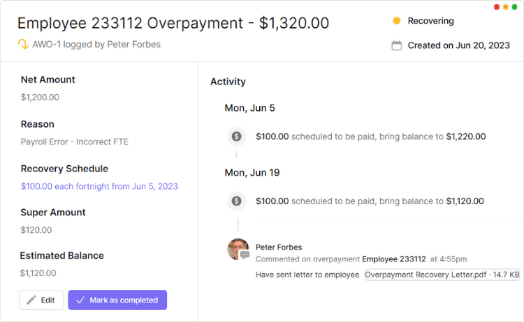 Managing overpayments in Paytools