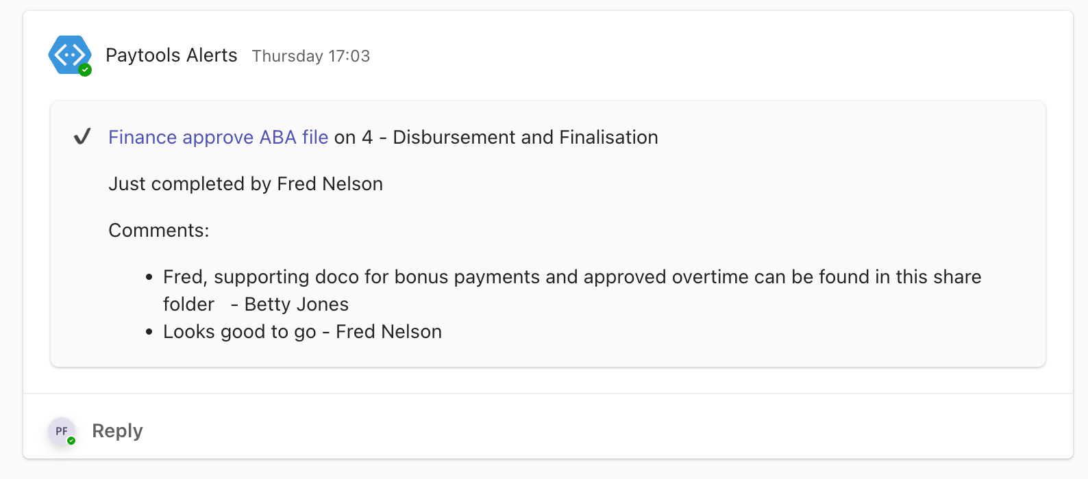 MS Teams notifications and daily digest from Paytools