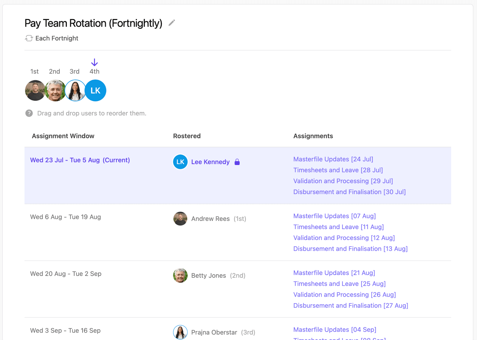 Auto rotation rules for payroll tasks in Paytools