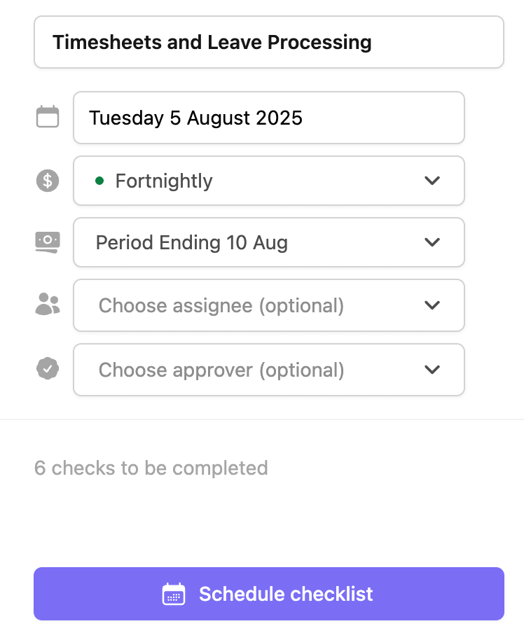 Scheduling a checklist against a pay group in Paytools