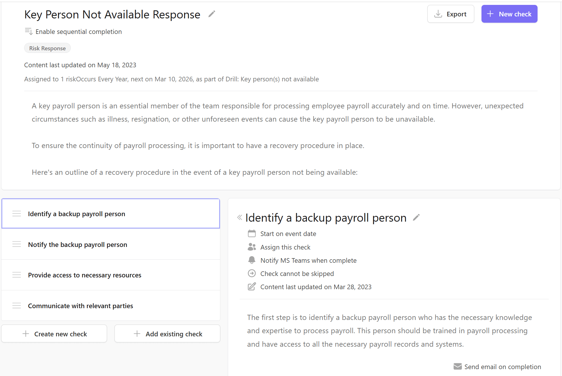 Risk register entry for key-person dependency in Paytools